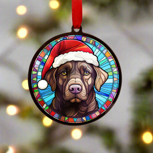 Labrador Chocolate in Santa Hat Suncatcher Decoration